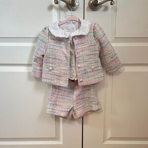 Chic Pastel Tweed Jacket and Shorts Set